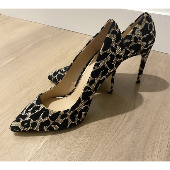 NWOB Gianni‎ Bini Women Black Silver Rhinestone Leopard Pattern 4" Pumps Shoes 8 - Picture 5 of 8